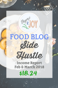 Find out how and why I was able to make $18.24 in my very first food blog side hustle income report for February and March of 2018. | Thyme + JOY