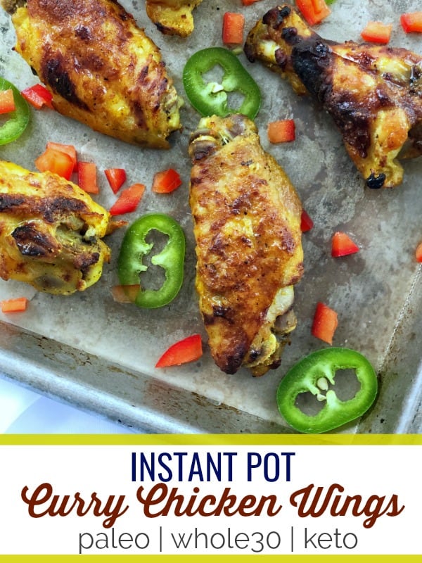 These curry chicken wings use the Instant Pot or slow cooker to make a quick and healthy meal. #whole30 #keto #paleo