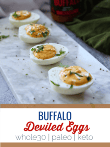 These buffalo deviled eggs are perfect for parties or to have as a healthy snack. #paleo #keto #whole30 #glutenfree