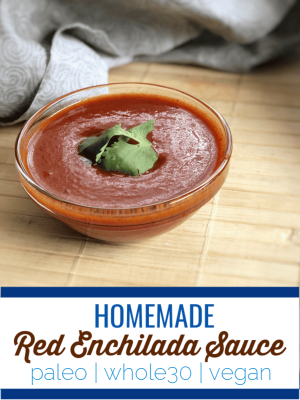 This red enchilada sauce is easy to make and has squeaky clean ingredients for those following a healthy lifestyle.  #whole30 #paleo #vegan