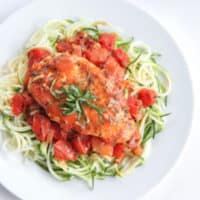 This tomato basil chicken makes a perfect easy pan marinara sauce that anyone can accomplish.  Using canned crushed tomatoes, basil, garlic, onion it is low carb, paleo, gluten free and whole30 compliant. 