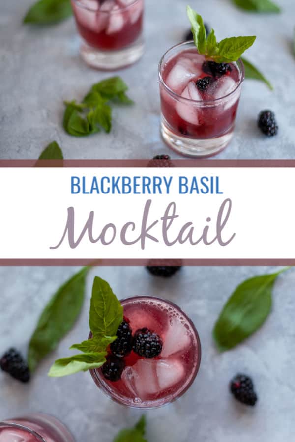 This blackberry basil mocktail may be lacking alcohol but it does not lack flavor! The combination of blackberry, basil and lime sparkling water make a tart and sweet drink great for any party. #mocktail #cocktail