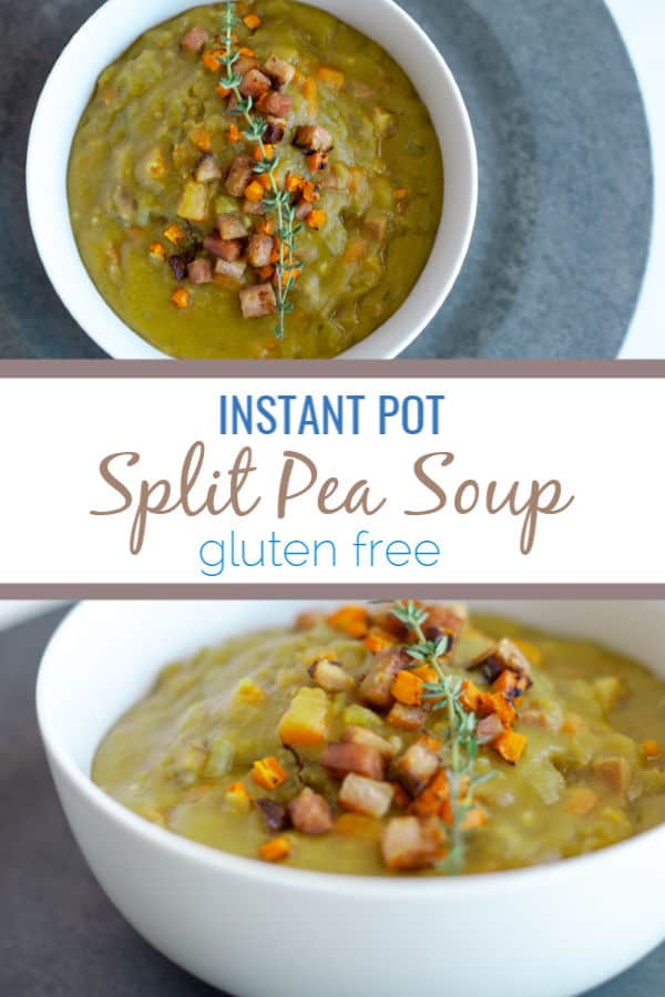 This split pea soup is a full hearty meal with lots of flavor coming from veggies and a smoky twist using ham. Perfect for cold nights or to batch cook for budget friendly meal prep. #soup #instantpot