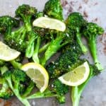 roasted broccoli on sheet pan with lemon