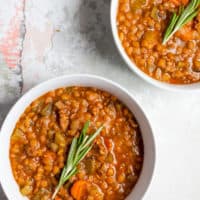 two bowls of Sausage and Lentil Soup