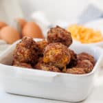 Keto Air Fryer Sausage Balls in a white dish