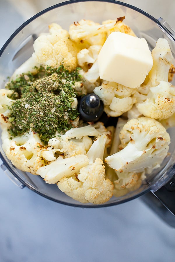 ingredients for Ranch Cauliflower Mash in a food processor