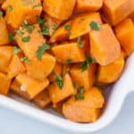 Sous Vide Sweet Potatoes in a white dish