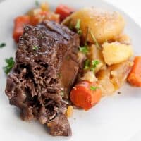 serving of Instant Pot Beef Short Ribs on a white plate