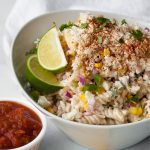 bowl of corn pasta salad