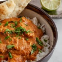 slow cooker butter chicken in a bowl
