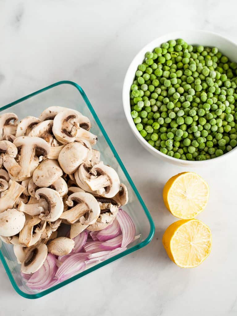sauteed mushrooms and peas