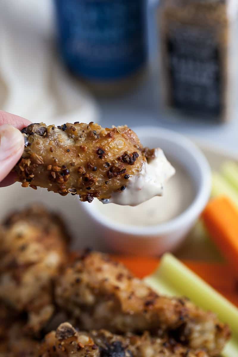 chicken wing dipped in ranch 