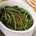 sous vide green beans in a casserole dish