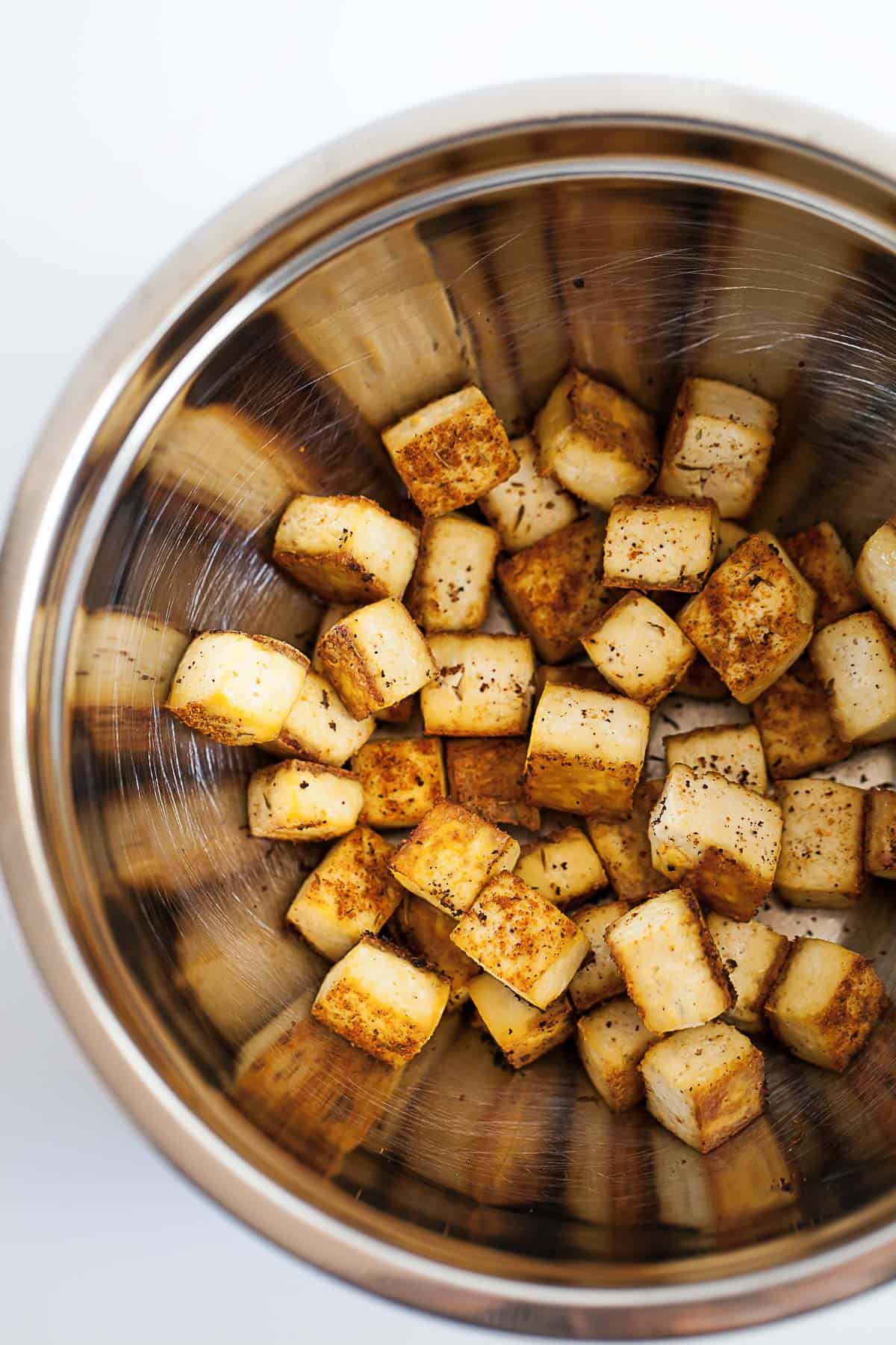 baked tofu in a bowl