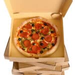 cardboard boxes with pizza