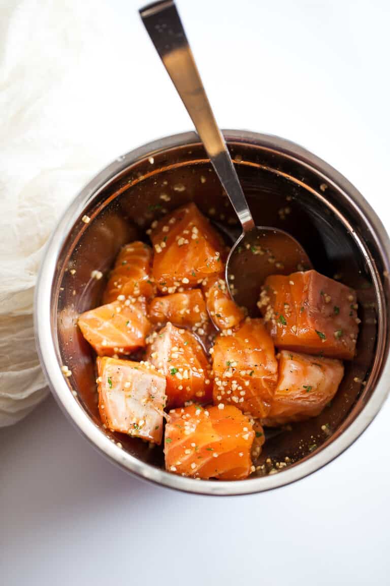 15 Minute Air Fryer Honey Garlic Salmon Bites