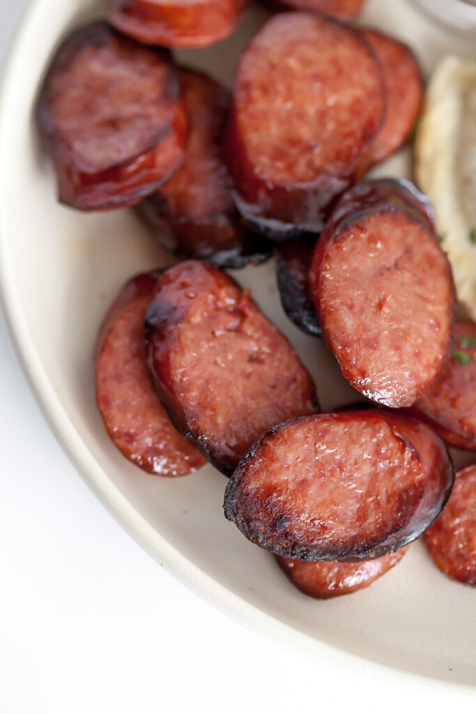 cooked and sliced smoked sausage