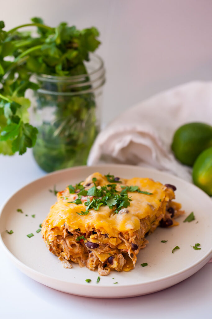 chicken enchilada casserole on a plate