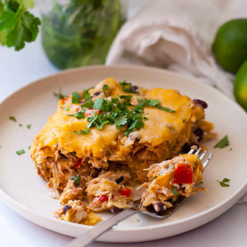 chicken enchilada casserole on a plate