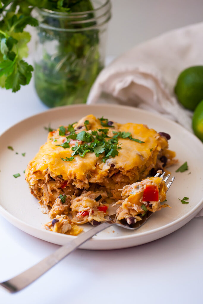 chicken enchilada casserole on a plate