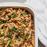 Penne pasta with creamy taco sauce topped with cilantro