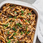 Penne pasta with creamy taco sauce topped with cilantro